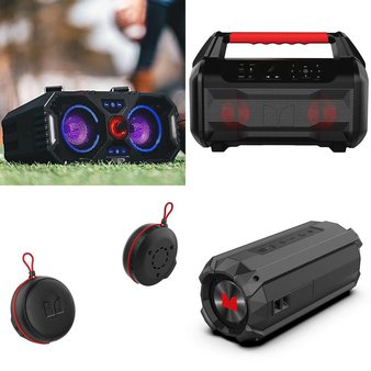 6 Pcs – Monster, Altec Lansing Headphones & Portable Speakers – Refurbished (GRADE A, GRADE B) – Models: Puck Portable Bluetooth Speaker (2 Pack Bundle), ALP-XP400, MNDRIFT, MNSTRM-BLK2