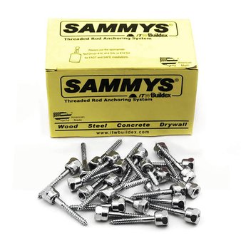 29 Pcs – Sammys 8003957-25 Vertical Rod Anchor Super Screw with 1/4 in. Threaded Rod Fitting, 1/4 x 2” Screw, for Wood – 4 pack (100) – New, Open Box Like New – Retail Ready