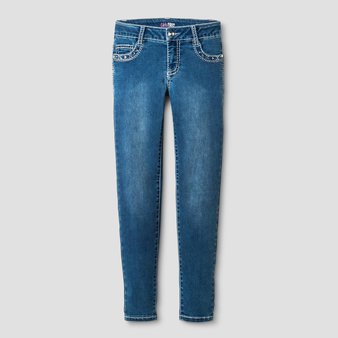 32 Pcs – Girls First Girls’ Knit Skinny Jeans with Rhinestone Details, Medium Denim Wash, 12 – New – Retail Ready