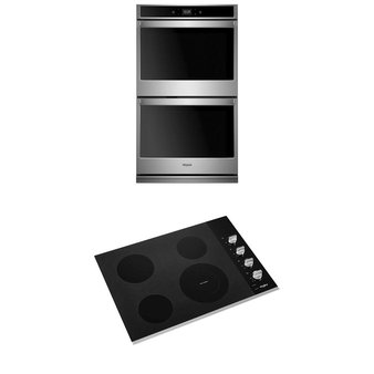 Pallet – 2 Pcs – Ovens / Ranges – WHIRLPOOL – Whirlpool WCE55US0HS 30 Stainless 4 Burner Electric Cooktop, Whirlpool WOD51EC0HS 30 in. Smart Double Electric Wall Oven with Touchscreen in Stainless Steel