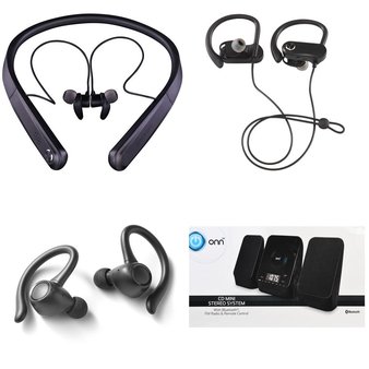 Pallet – 325 Pcs – In Ear Headphones, Boombox, Shelf Stereo System – Customer Returns – Blackweb, Onn, JBL, LG