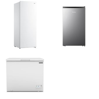 Pallet – 4 Pcs – Freezers, Bar Refrigerators & Water Coolers, Refrigerators – Customer Returns – Arctic King, HISENSE, Frigidaire