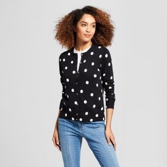 25 Pcs – A New Day Women’s Any Day Polka Dot Cardigan Sweater – Black/White Large – New – Retail Ready